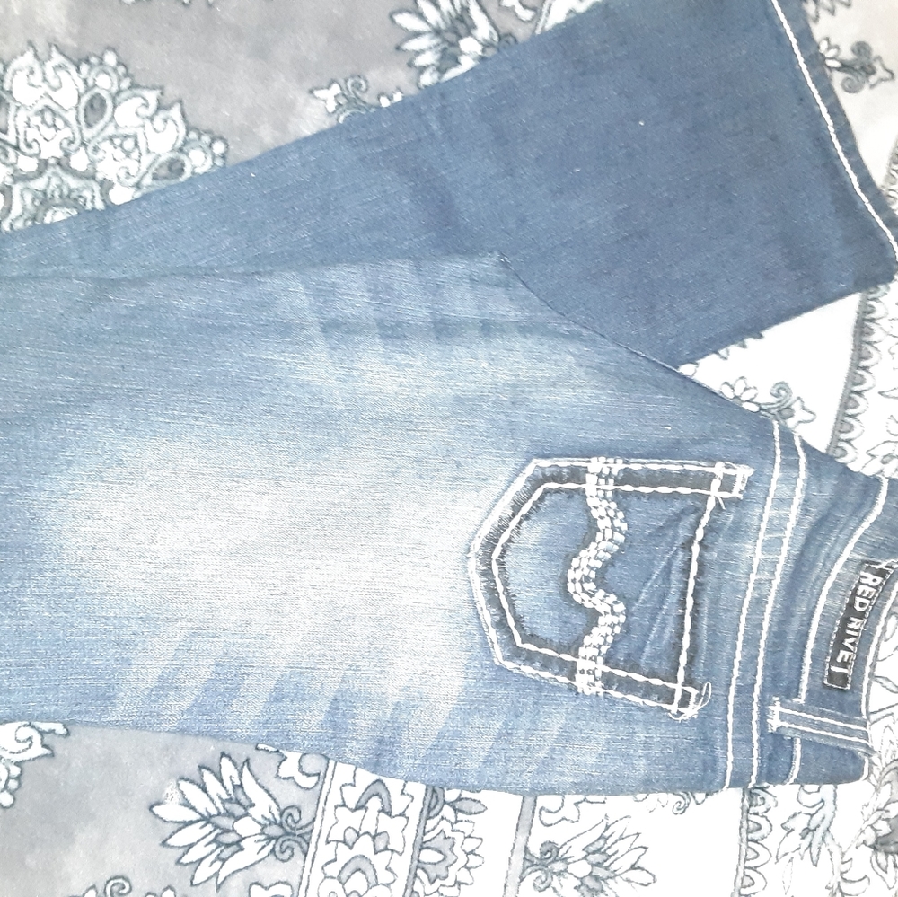 Red Rivet flare jeans